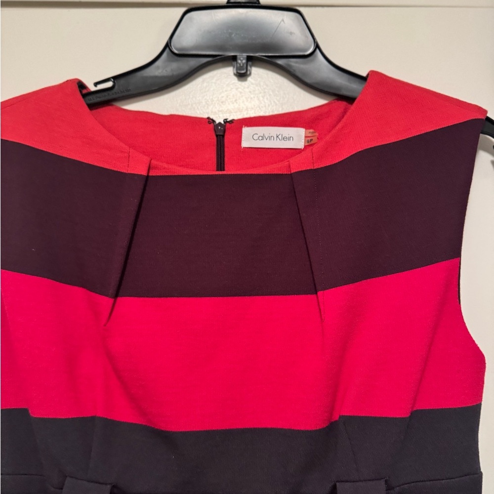 Calvin Klein Red and Black Striped Dress